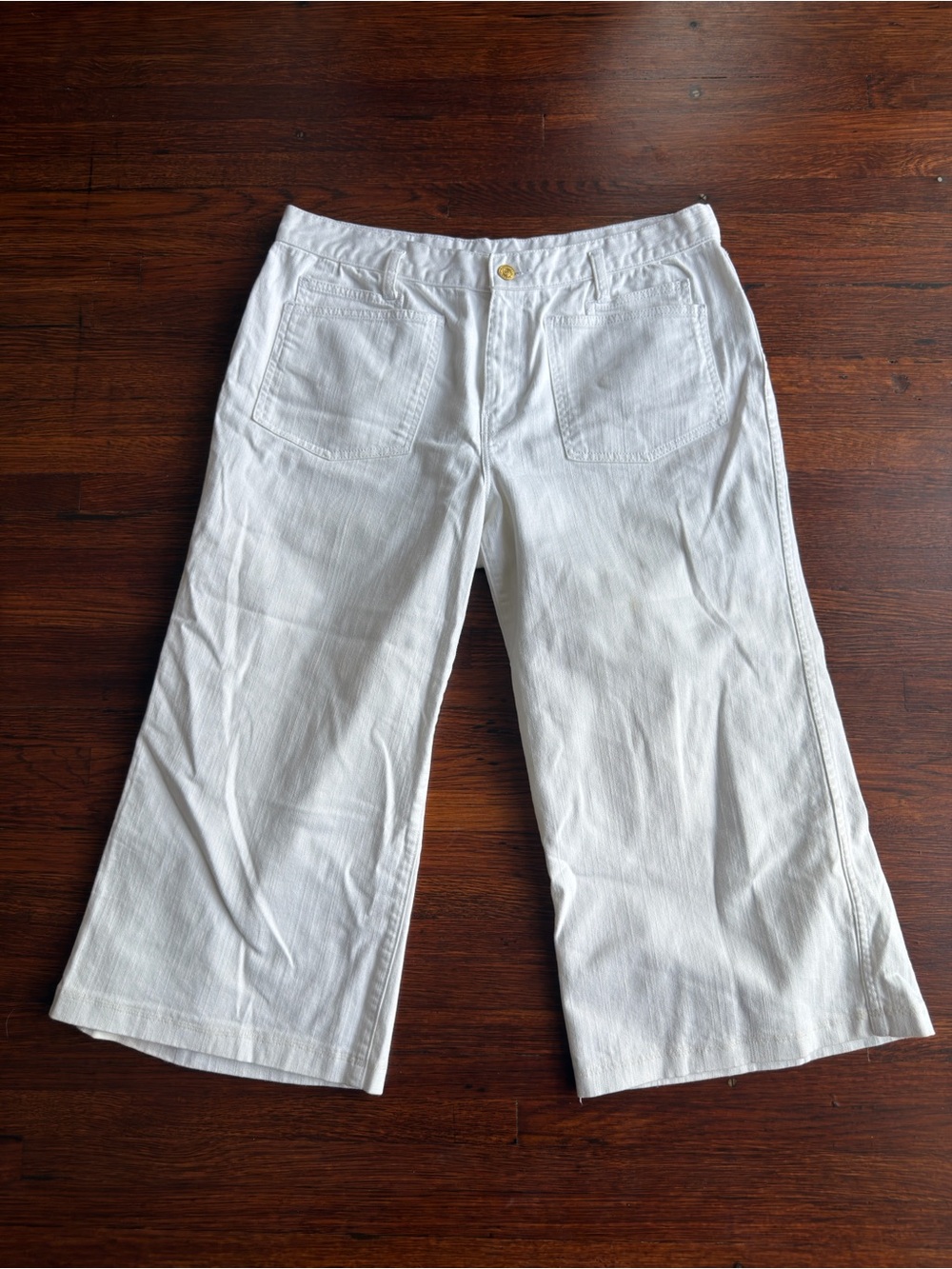American Living‎ White Wide-Leg Capris with Front Patch Pockets